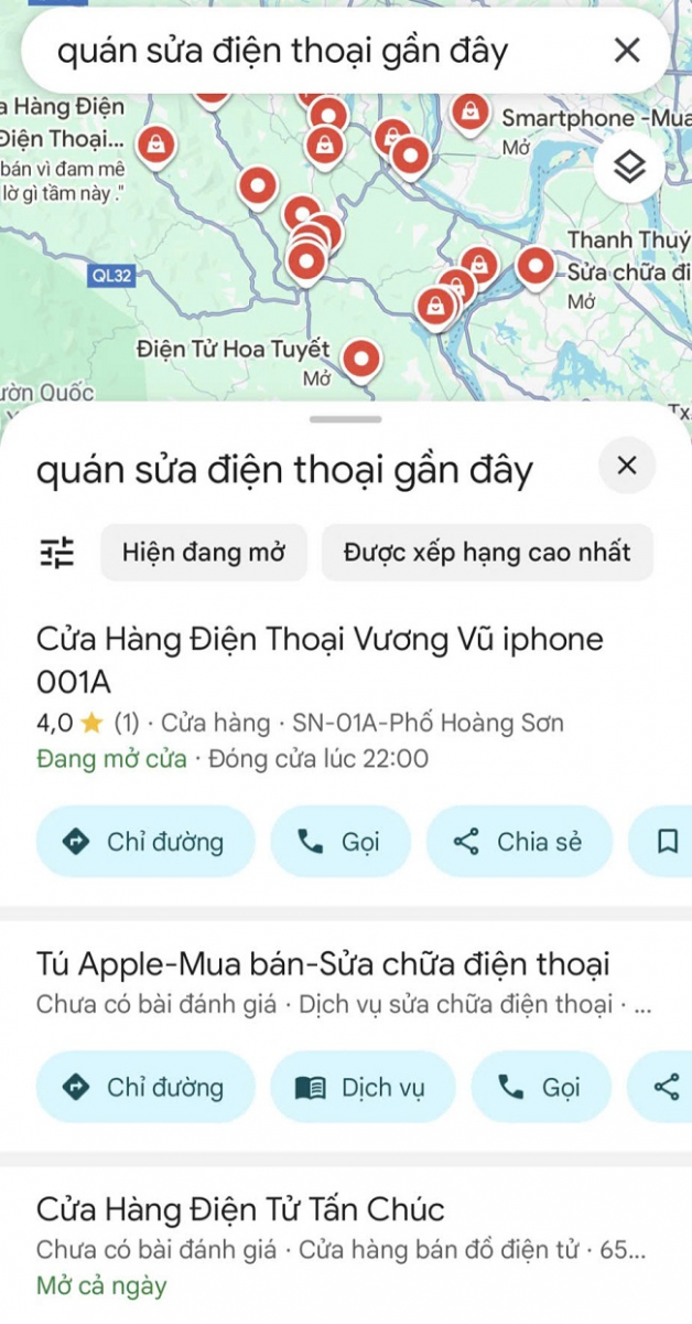 Quán sửa điện thoại gần đây tùy vào vị trí bạn tìm